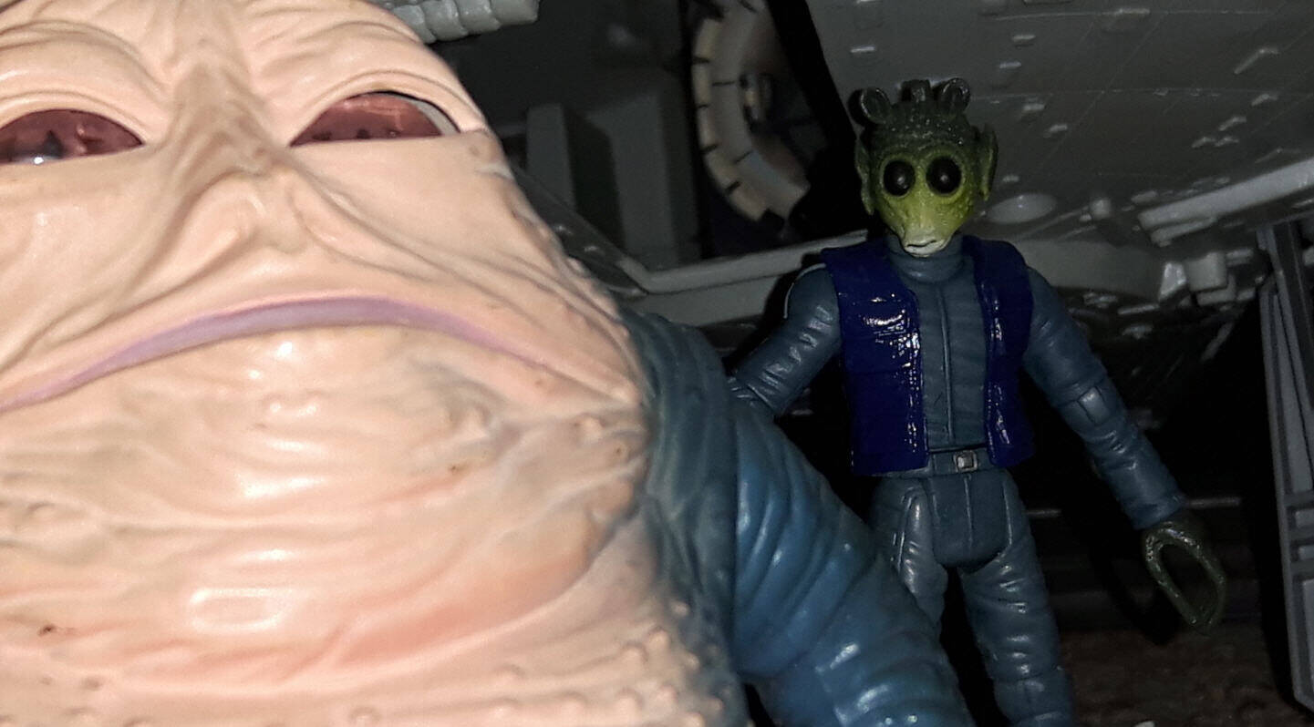 Han Solo climbing over Jabba the Hutt Power of the Force action figures