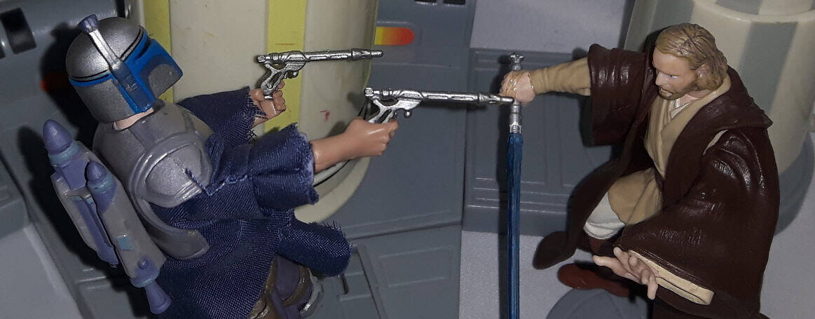 Jango Fett 30th Anniversary action figure Battling Obi-Wan Kenobi